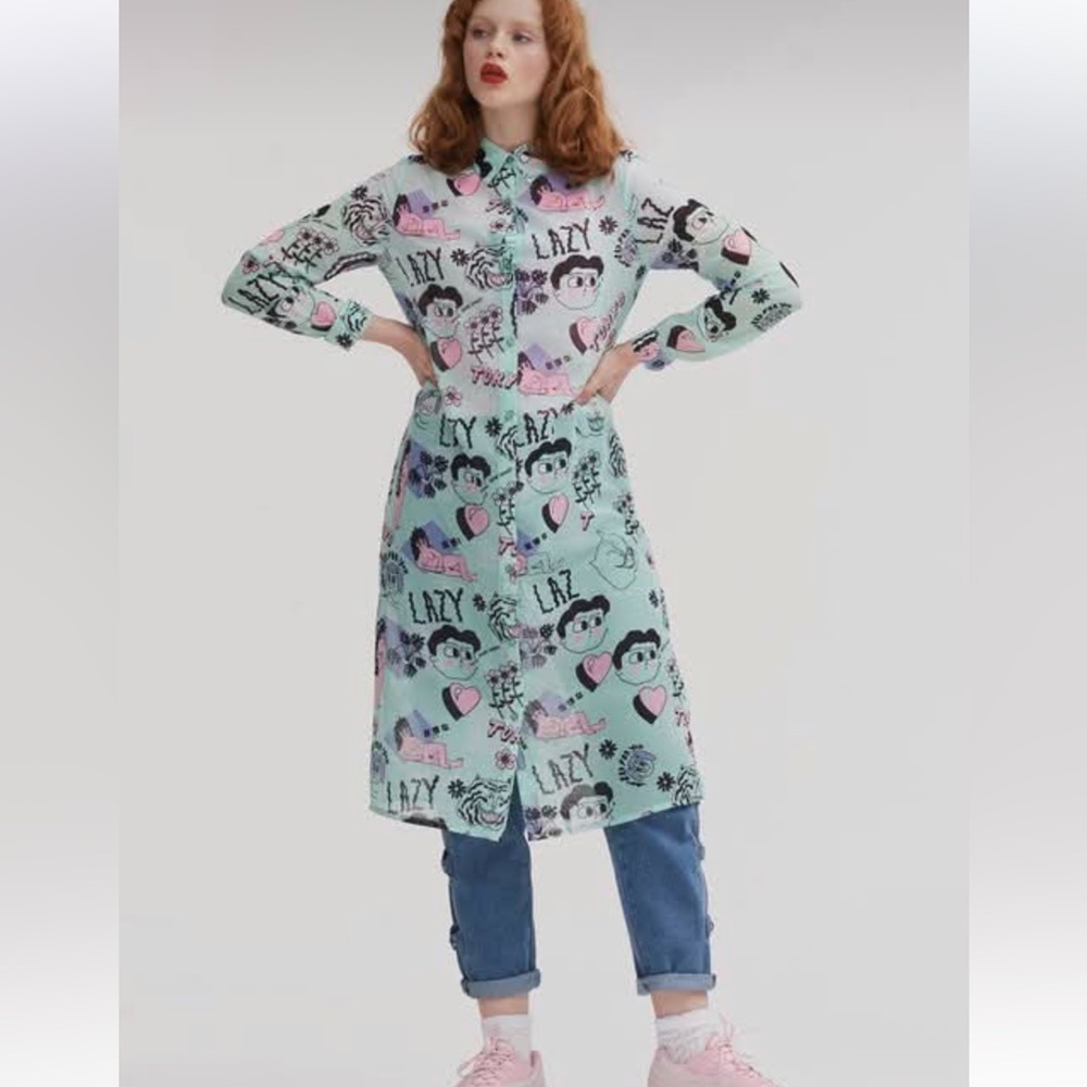 Lazy Oaf Go Go Tokyo Mint Graphic Print Shirt Dress